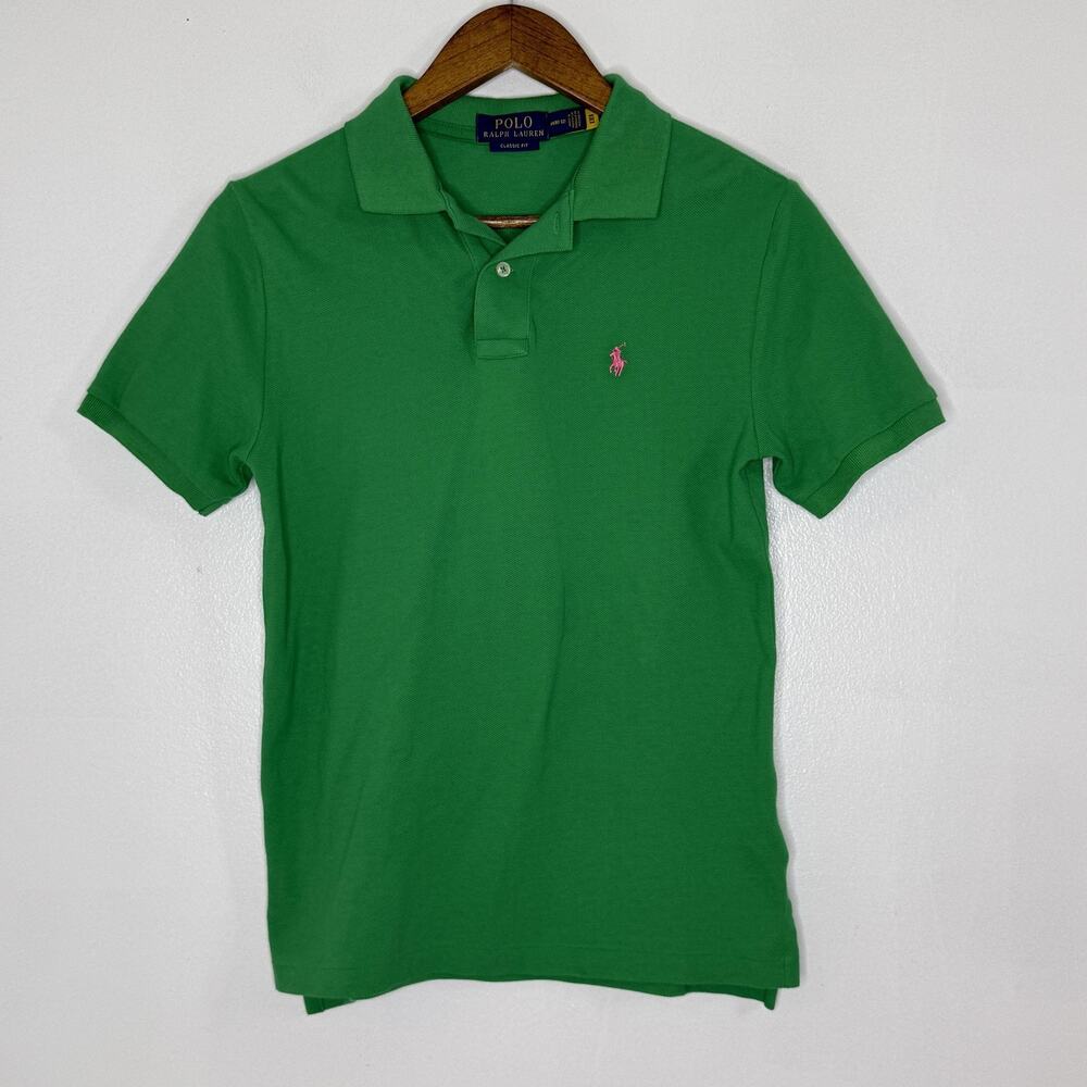 Polo Ralph Lauren Polo Shirt Boys Medium10-12 Green Classic Fit Pink Pony Cotton